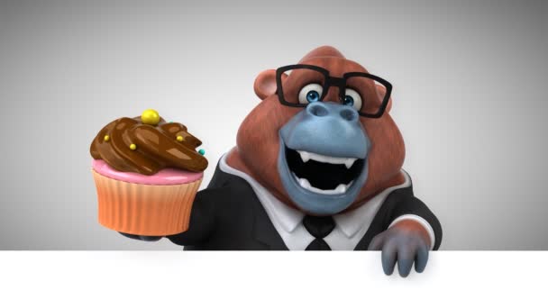 Eğlenceli Orangutan Holding Cupcake — Stok video