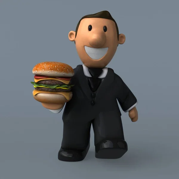 Смешной Персонаж Мультфильма Гамбургером Иллюстрация — стоковое фото