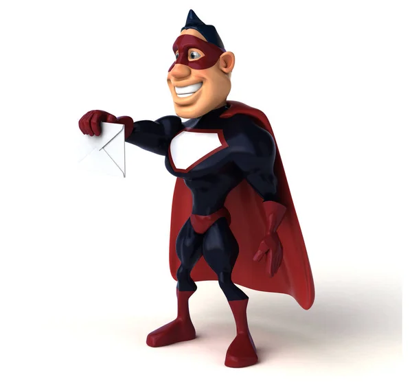 Divertente Personaggio Supereroe Con Busta Illustrazione — Foto Stock