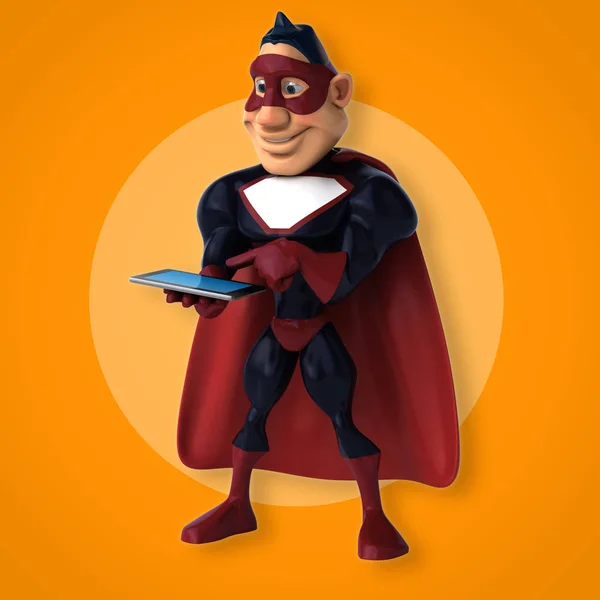 Eğlenceli Süper Kahraman Karakteri Ile Smartphone Çizim — Stok fotoğraf