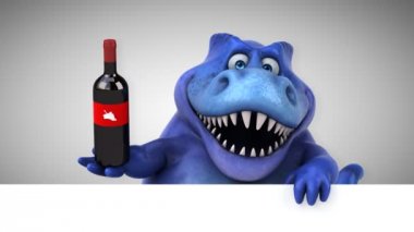 dinozor, eğlenceli çizgi film karakteri ile şarap - 3d animasyon 