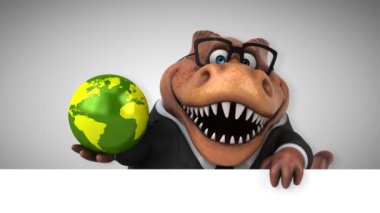 dinozor, komik çizgi film karakteri gezegen - 3d animasyon holding 