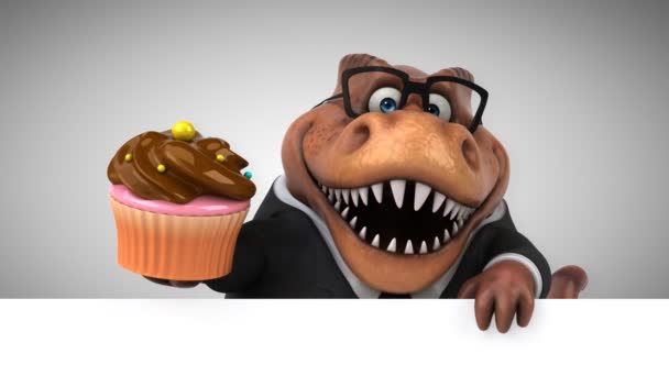 Dinozor Holding Cupcake Animasyon Çizgi Film Karakteri — Stok video