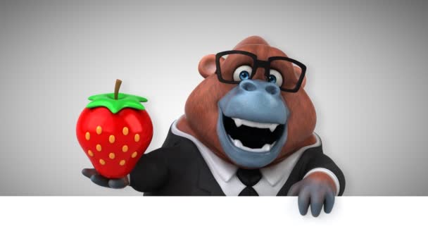 Personagem Engraçado Desenho Animado Com Morango Orangotango Animação — Vídeo de Stock