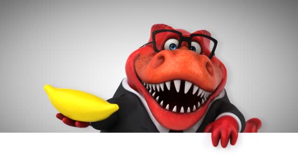 Dinosaur Funny Cartoon Character Holding Banana Animation — Stock Video