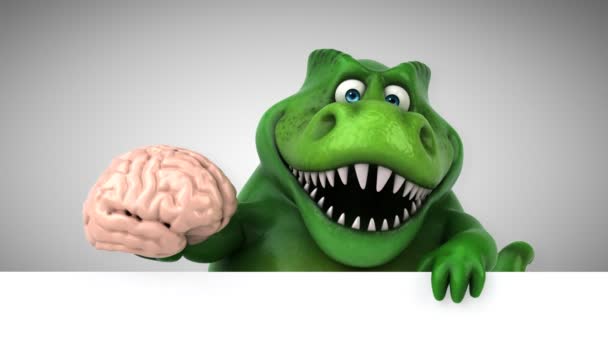 Dinosaurus Grappige Cartoon Karakter Bedrijf Brain Animatie — Stockvideo