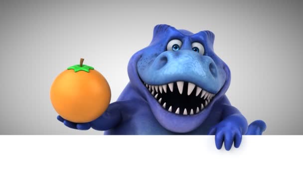 Динозавр Смішний Мультиплікаційний Персонаж Тримає Апельсин Анімація — стокове відео