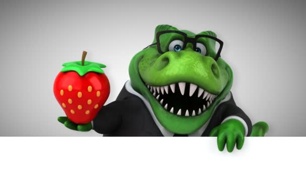 Δεινόσαυρος Αστεία Κινούμενα Σχέδια Χαρακτήρα Κρατώντας Φράουλα Animation — Αρχείο Βίντεο
