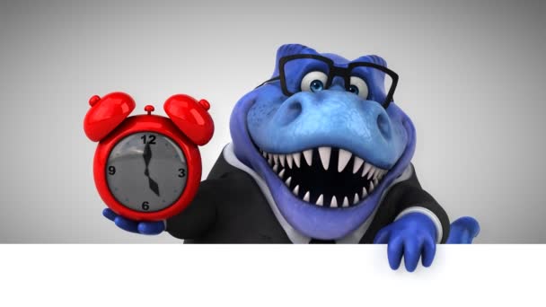 Dinosaur Funny Cartoon Character Clock — Stock Video
