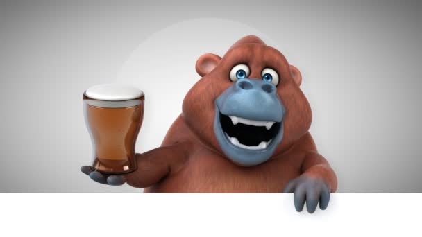 Divertido Personaje Dibujos Animados Sosteniendo Cerveza Animación — Vídeo de stock