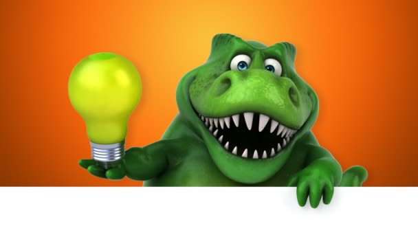 Dinosaur Funny Cartoon Character Holding Light Bulb Animation — Stock Video
