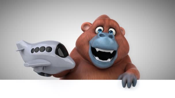 Orangutan Divertente Con Aereo Animazione — Video Stock