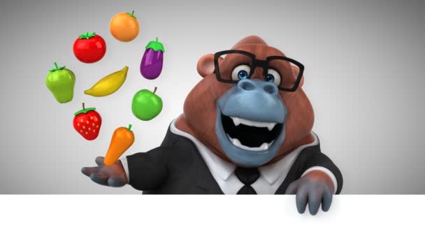 Personagem Desenho Animado Orangotango Segurando Frutas Legumes Animação — Vídeo de Stock