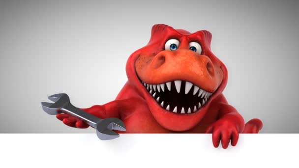 Dinosaur Funny Cartoon Character Holding Wrench — Stock Video