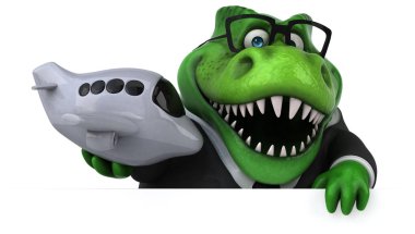 Komik çizgi film karakteri ile uçak - 3d çizim