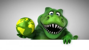 dinozor, komik çizgi film karakteri gezegen - 3d animasyon holding 