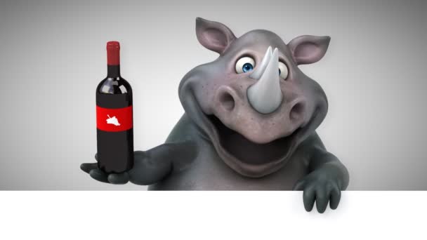 Rolig Noshörning Håller Vin Animation — Stockvideo