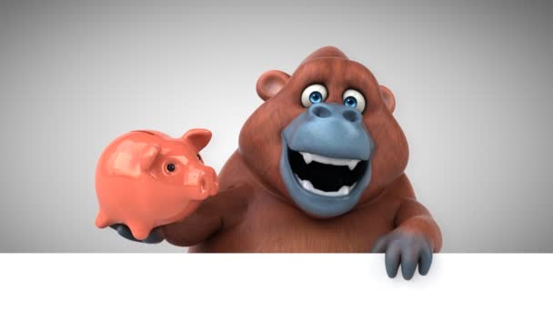 Orangotango Personagem Desenho Animado Segurando Porquinho Banco Animação — Vídeo de Stock