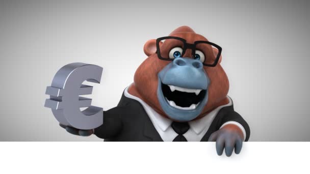 Orangután Divertido Sosteniendo Signo Del Euro — Vídeo de stock