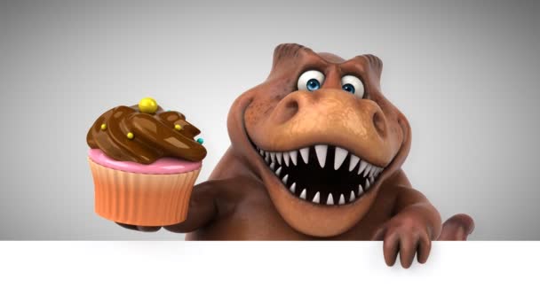 Dinosaur Cartoon Character Holding Cupcake Animation — Stock Video