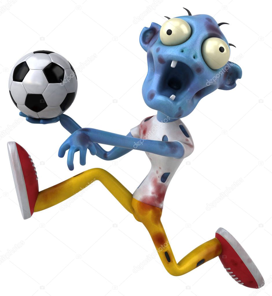 Fun zombie with ball - 3D Illustration