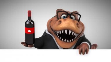 dinozor, eğlenceli çizgi film karakteri ile şarap - 3d animasyon 