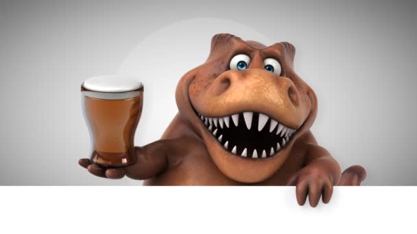 Dinosauro Personaggio Dei Cartoni Animati Divertente Che Tiene Birra Animazione — Video Stock