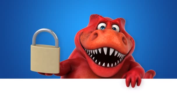 Dinosaur Funny Cartoon Character Holding Padlock Animation — Stock Video