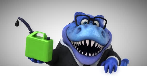 Динозавр Смішний Мультиплікаційний Персонаж Тримає Олію Анімація — стокове відео