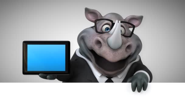 Spaß Nashorn Mit Tablet Animation — Stockvideo