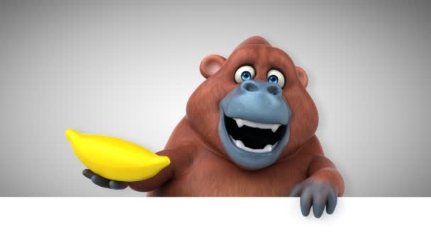 Funny Orangutan Cartoon Character Holding Banana Animation — Stock Video