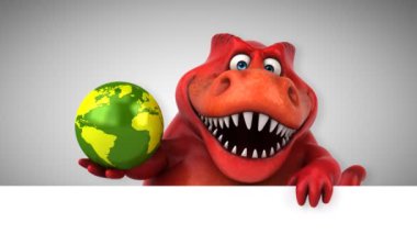 dinozor, komik çizgi film karakteri gezegen - 3d animasyon holding 