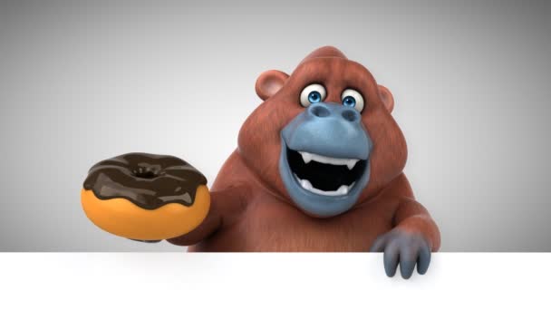 Divertido Orangotango Segurando Donut Animação — Vídeo de Stock