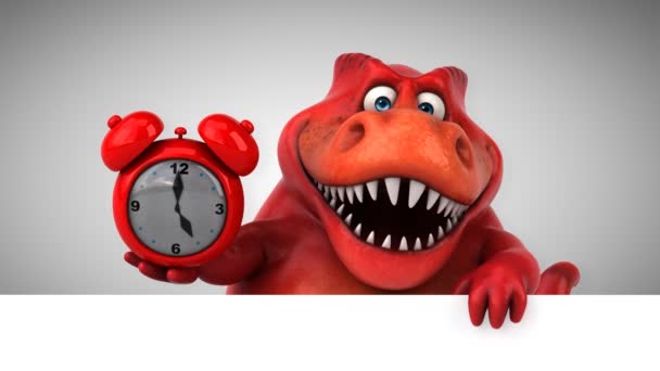 Dinosaurio Personaje Divertido Dibujos Animados Con Reloj — Vídeo de stock