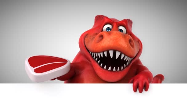 Dinosaurus Grappige Cartoon Karakter Houden Vlees Animatie — Stockvideo