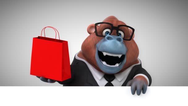 Fun Orangutan Holding Shopping Bag — Stock Video
