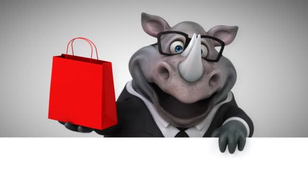 Fun Rhinoceros Holding Bag Animation — Stock Video