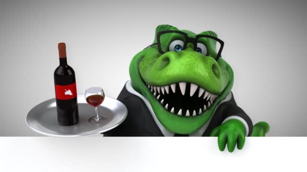 Dinossauro Personagem Desenho Animado Divertido Com Vinho Animação — Vídeo de Stock