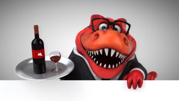 Dinosaurie Roliga Seriefiguren Med Vin Animation — Stockvideo
