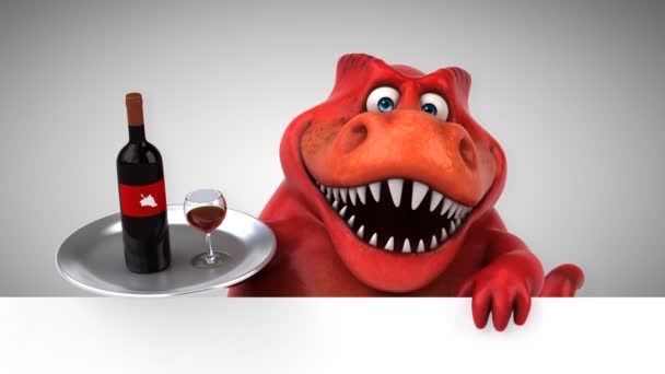 Dinosaurus Leuk Personage Met Wijn Animatie — Stockvideo