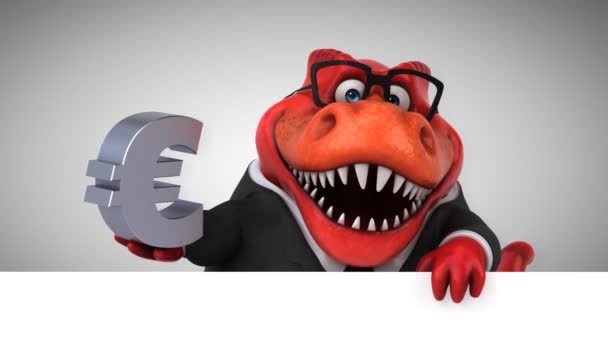 Dinosaurier Lustige Zeichentrickfigur Die Euro Hält Animation — Stockvideo