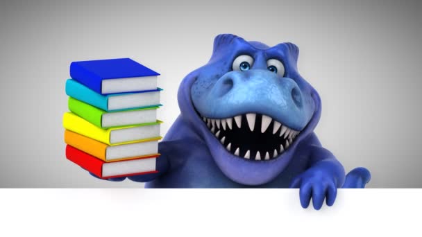 Dinosaurier Lustige Zeichentrickfigur Mit Büchern Animation — Stockvideo