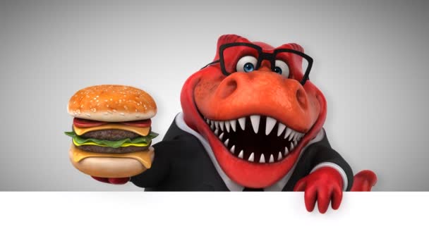 Dinosaure Personnage Dessin Animé Drôle Tenant Hamburger Animation — Video