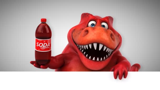 Dinosaur Cartoon Character Holding Soda Animation — Stock Video