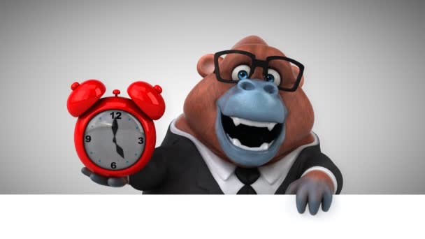 Funny Orangutan Cartoon Character Holding Clock — Stock Video