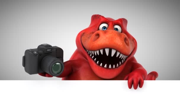 Dinossauro Engraçado Personagem Desenho Animado Segurando Câmera — Vídeo de Stock