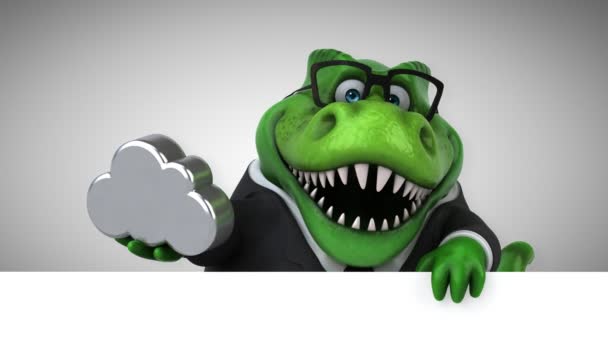 Dinosaurus Grappige Cartoon Karakter Houden Wolk — Stockvideo