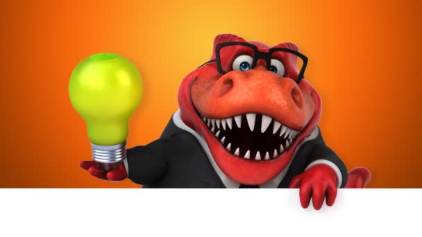 Dinosaurier Lustige Zeichentrickfigur Mit Glühbirne Animation — Stockvideo