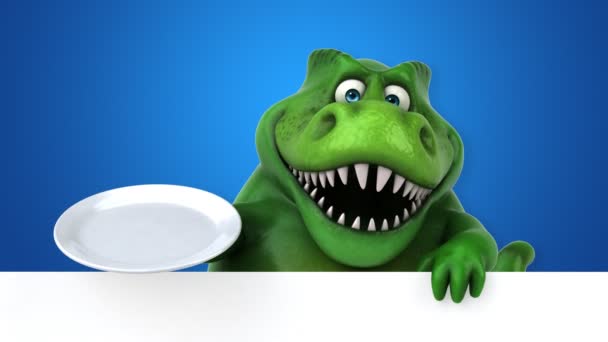 Dinosaur Funny Cartoon Character Holding Plate Animation — Stock Video