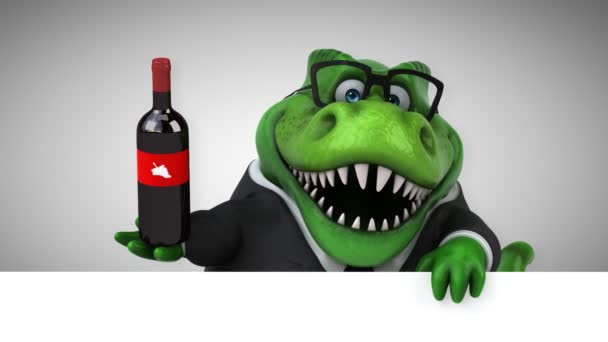 Dinosaurio Divertido Personaje Dibujos Animados Con Vino Animación — Vídeo de stock